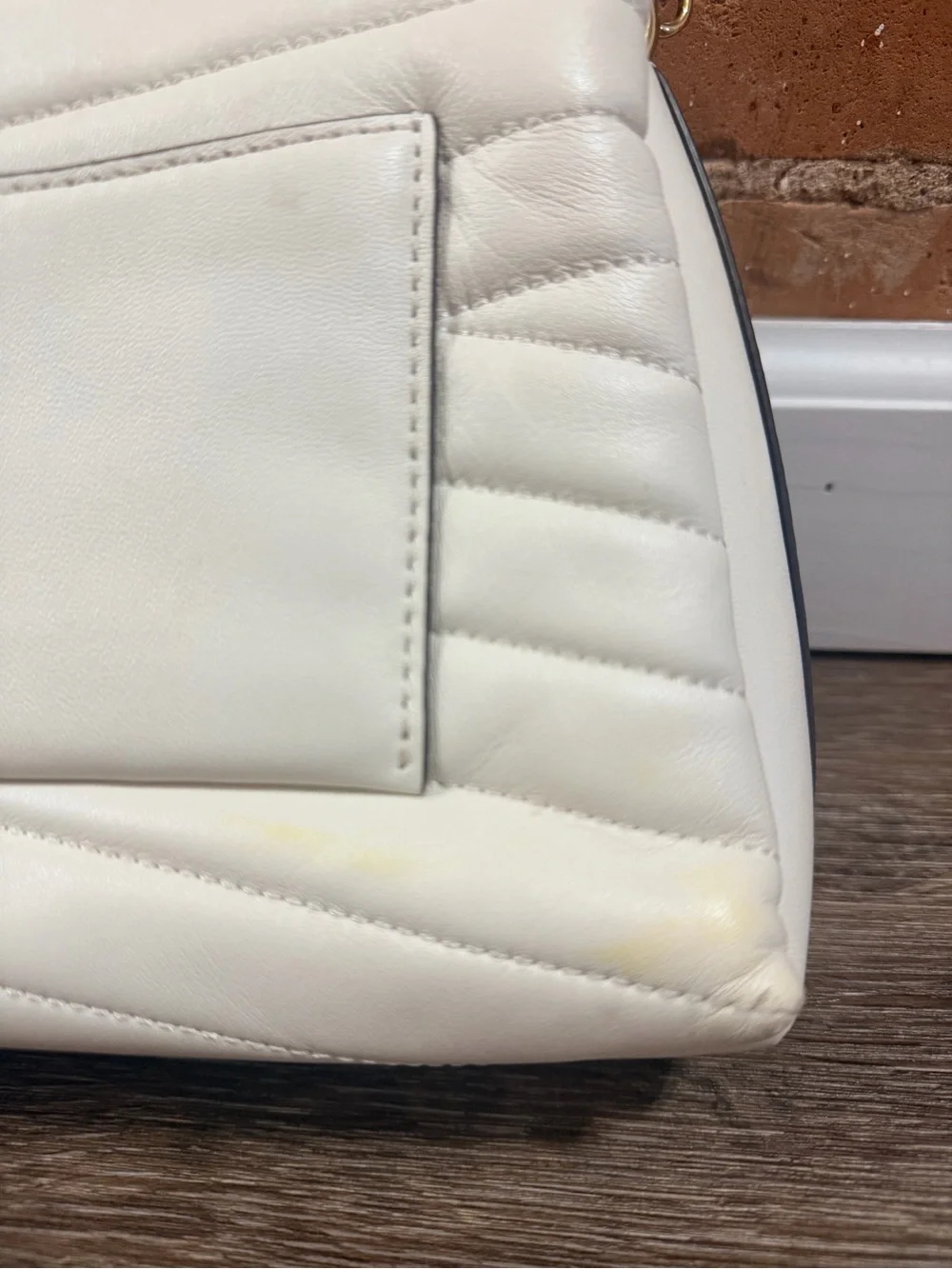 Tory Burch White Quilted Satchel with Gold Chain and Logo